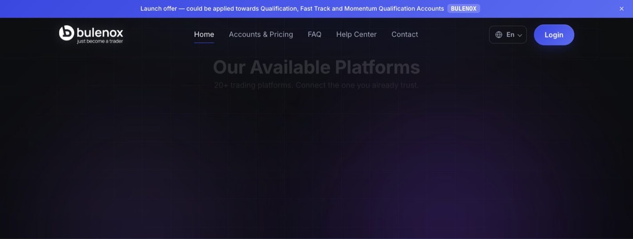 Bulenox homepage platforms section showing the supported trading platforms